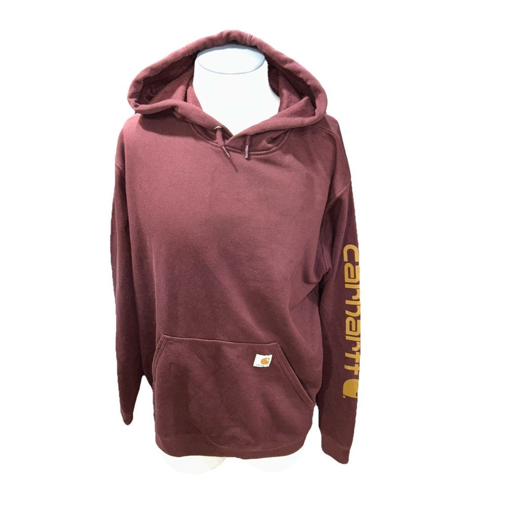 Carhartt Hoodie Mens Large Loose Fit Burgundy K288 PRT‎ Pullover Sweatshirt